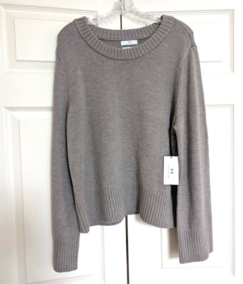 Halston 100% Extra Fine Merino Wool Sweater Womens XL Gray Soft Cozy Comfort