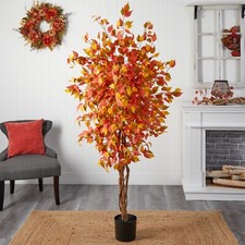 6  Autumn Ficus Fall Artificial Tree w/natural Trunk Home Garden Decor.