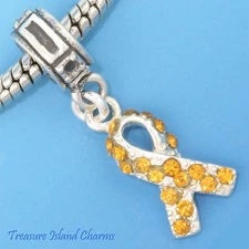 Leukemia MS Orange Crystal Ribbon 925 Solid Sterling Silver European Bead Charm