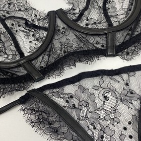 Agent Provocateur Adara SOIREE Black Swarovski Leather 34D/4 Set NWT
