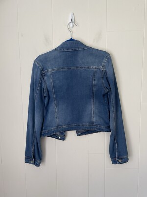 Kensie Jeans Short Denim Jacket Stretch Button Flap Pockets