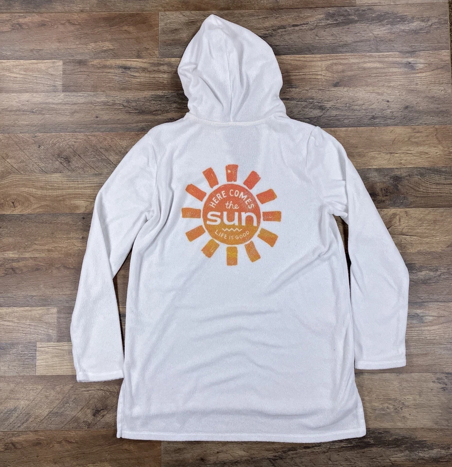 Sudadera con capucha Life Is Good para mujer mediana blanca de tela de felpa suéter con capucha Foto 4 de 4