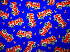 Quilt Fabric 1 1/4 Yard Save The Day Fire Engines on Blue Premium Cotton N C