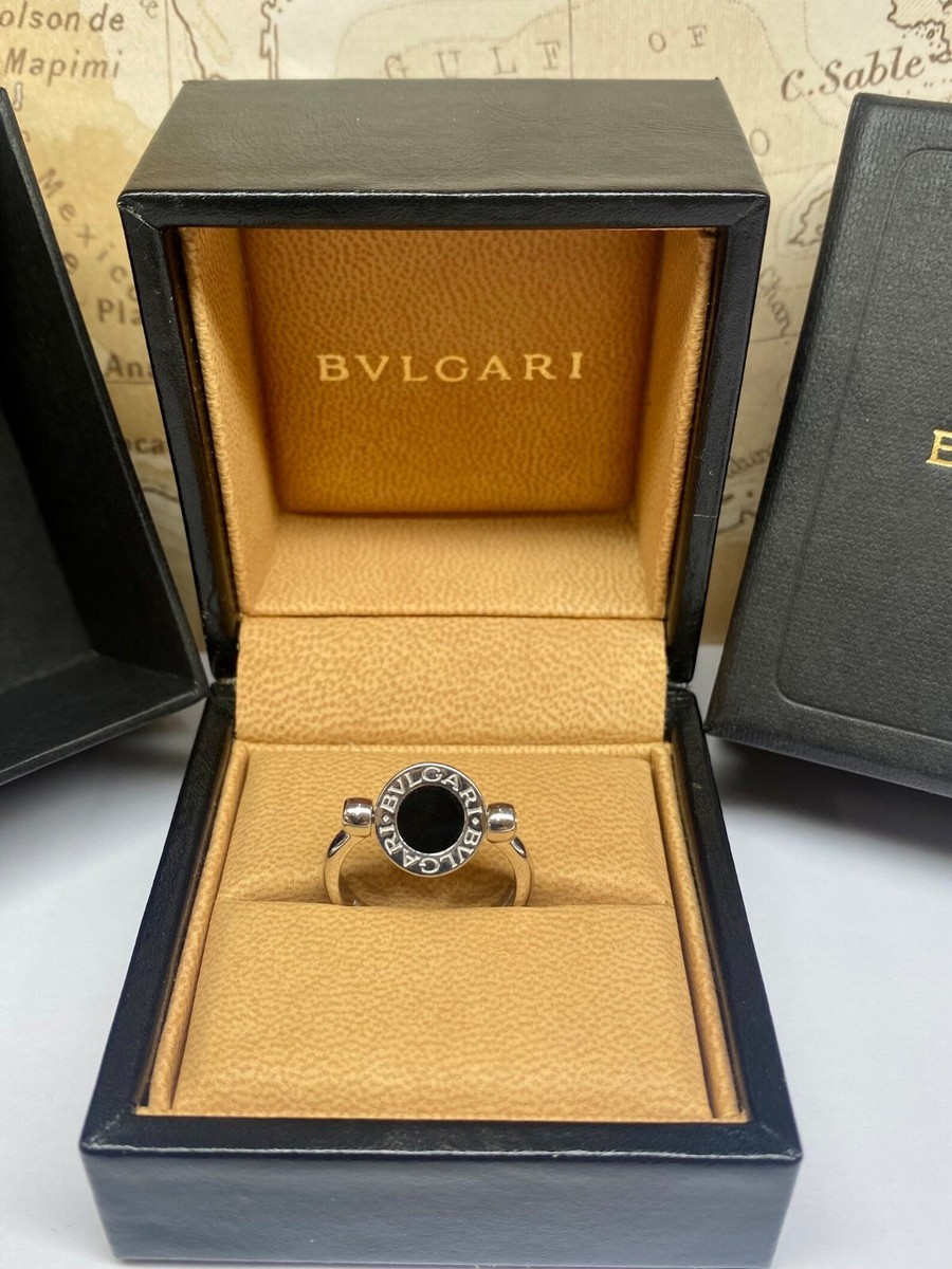 BVLGARI 18K White Gold Pave Diamond And Black Onyx Rotating BVLGARI 18K White Gold Pave Diamond And Black Onyx Rotating