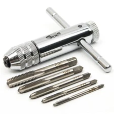 Adjustable T-Handle Ratchet Tap Wrench with 5-Piece M3-M8 Metric Screw Taps