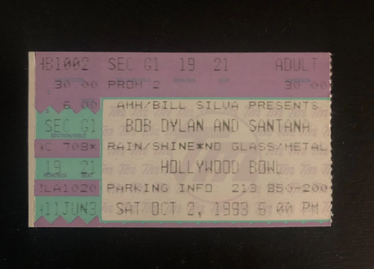 Bob Dylan And Santana Hollywood Bowl 10 2 93 Ticket Stub eBay