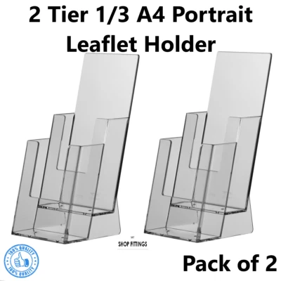 TAYMAR 2 X - 2 Tier 1/3 A4 Portrait Leaflet Holder 2 x DL Pocket Multiple Dispenser