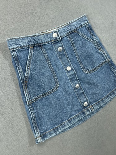Old Navy Denim Skirt Youth Large 10 12 Blue Jean Snap Buttons Pockets Girls - Picture 5 of 8