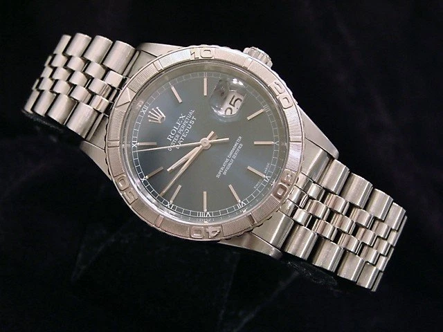 Rolex Datejust Mens Turn O Graph Thunderbird Stainless Steel Watch Blue 16264