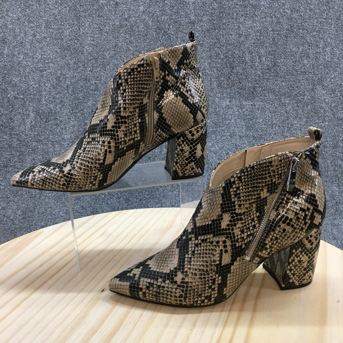 Marc Fisher Boots Womens 10M Retta Ankle Booties Brown Side Zip Heels  Snakeskin