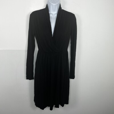 H&M Faux Wrap Dress Sz S Black Long Sleeve Minimalist Chic Quiet Luxury NEW