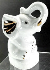 Vintage Ceramic White Good Luck Elephant Figure Gold Ears Rhinestone Eyes Trunk