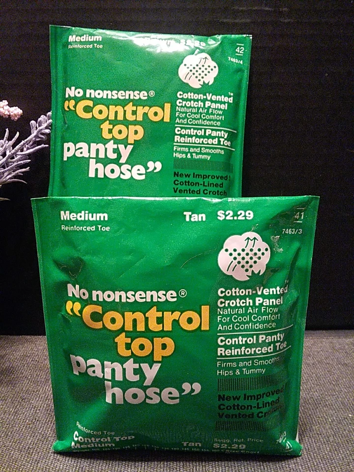 Vtg 1977 No Nonsense Control Top Pantyhose Size Medium Colors Tan & Brown 2 Pair - Image 2 of 4