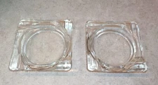 2 Vintage Clear Ashtrays Pair Glass Square Ash Tray Mcm 