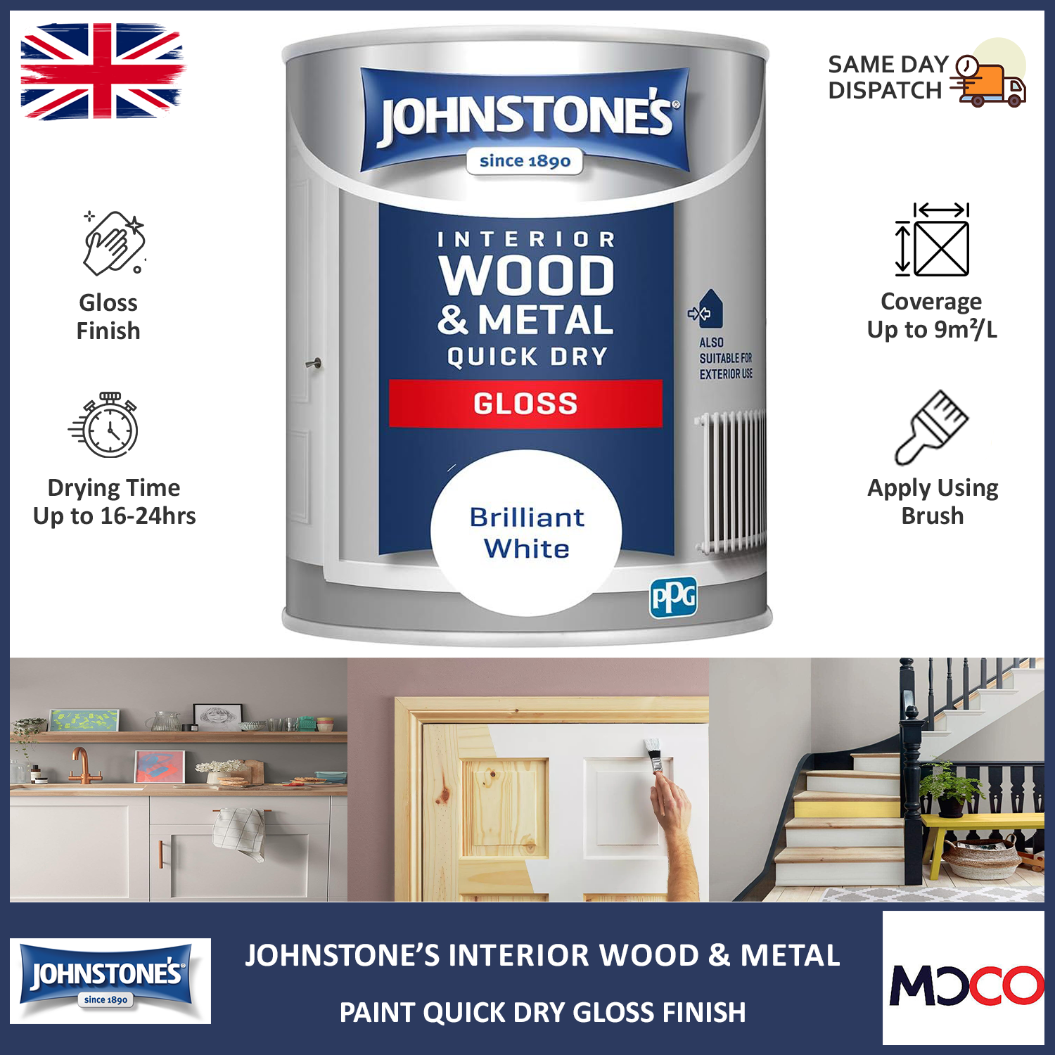 Johnstones Quick Dry Gloss Interior Exterior Wood Metal Paint Brilliant