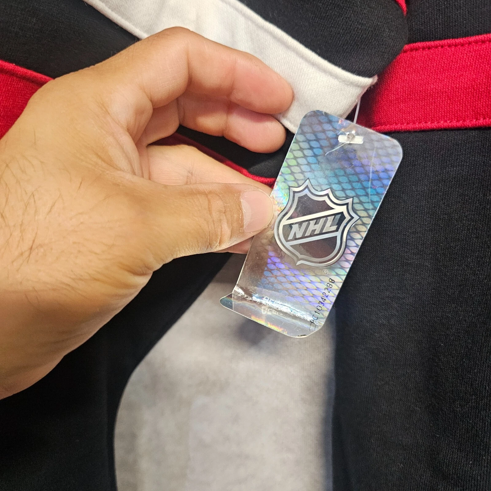 Felpa con cappuccio nuova con etichette Mitchell & Ness NHL New Jersey Devils Head Coach Script da uomo L $110