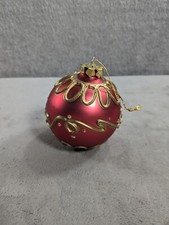 Hand Blown Glitter 3D Gold  Red Pink Glass Ball Christmas Ornament 4''