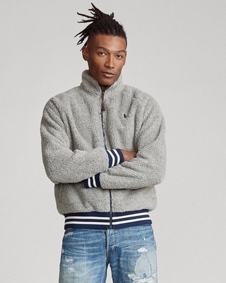 Polo Ralph Lauren Sherpa Fleece Jacket Gray Full Zip Talon Deep