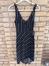 Express Black White Striped Wrap Dress V-Neck Sleeveless Short Womens S