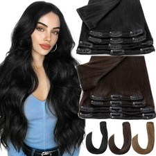 Double Thick Clip In 100 Real Human Remy Hair Extensions Full Head Weft Black M