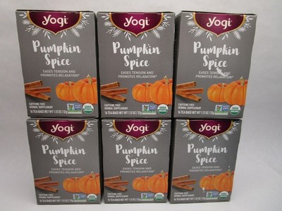 6 Boxes - Yogi Pumpkin Spice Caffeine Free Herbal Tea 16cnt Bags BB:04/2027