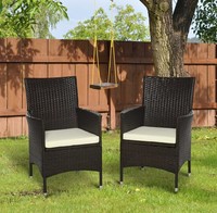 Outsunny 2pc Rattan Dining Chairs Set w/ Cushions Garden Armchairs High Back