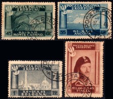 Corpo Polacco 1946 Vittorie Polacche in Italia serie completa 4 valori annullati