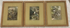Antique Vintage 3 Prang's Chromolithograph Framed Birds Titmice Kingfisher Wrens