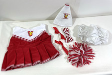 Build A Bear Red University Cheerleader Dress Bloomers PomPom Bows Megaphone