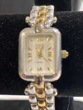 Reloj Mujer Anne Klein Cuarzo Suizo Rectangular Dos Tonos Pulsera Oro Plata”