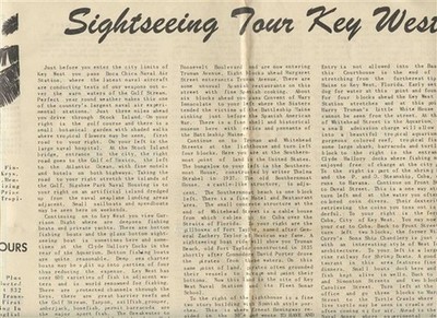 Sightseeing Tour Key West Brochure & Florida Keys Information with Map 1950's
