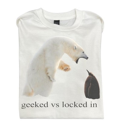 yle Geeked vs Locked In Polar Bear Funny Graphic Unisex Tee S-5XL