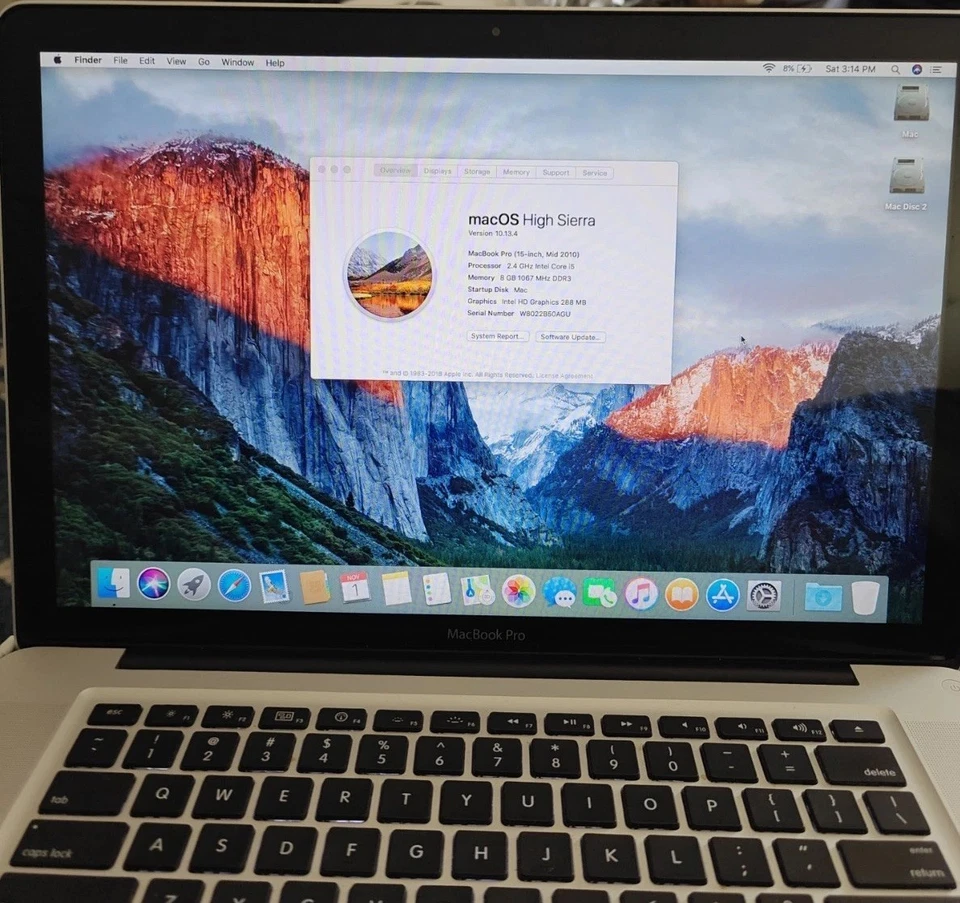 Apple MacBook Pro 15" Mid 2010 Intel i5 2.4GHz 4GB RAM 256GB SSD High Sierra - Image 3 of 4