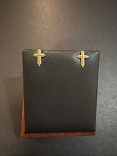 14K Yellow Gold Cross Stud Earrings