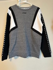 PINK Victoria's Secret Colorblock Logo Pullover Sweatshirt Gray Black White S