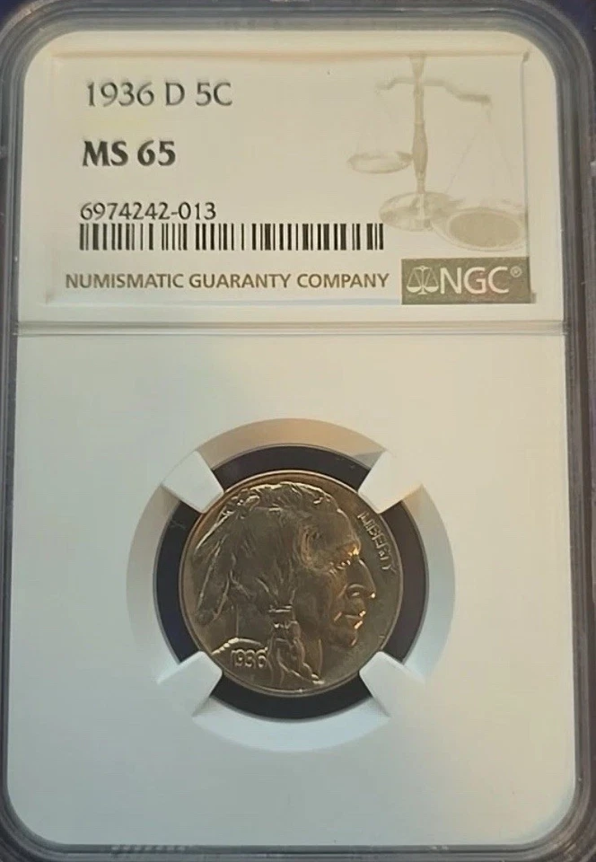 1936-D 5C BUFFALO NICKEL BU MS NGC MS65 CX45 PRISTINE+ GEM - Image 4 of 4