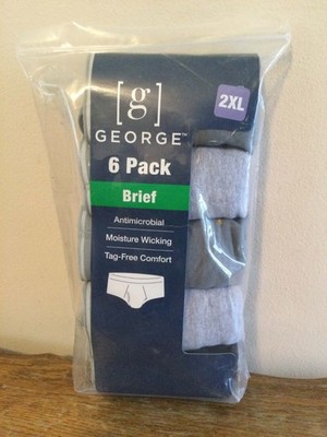 NEW PKG of 6 GEORGE MEN S BLACK & GREY BRIEFS SIZE 2XL 44-46