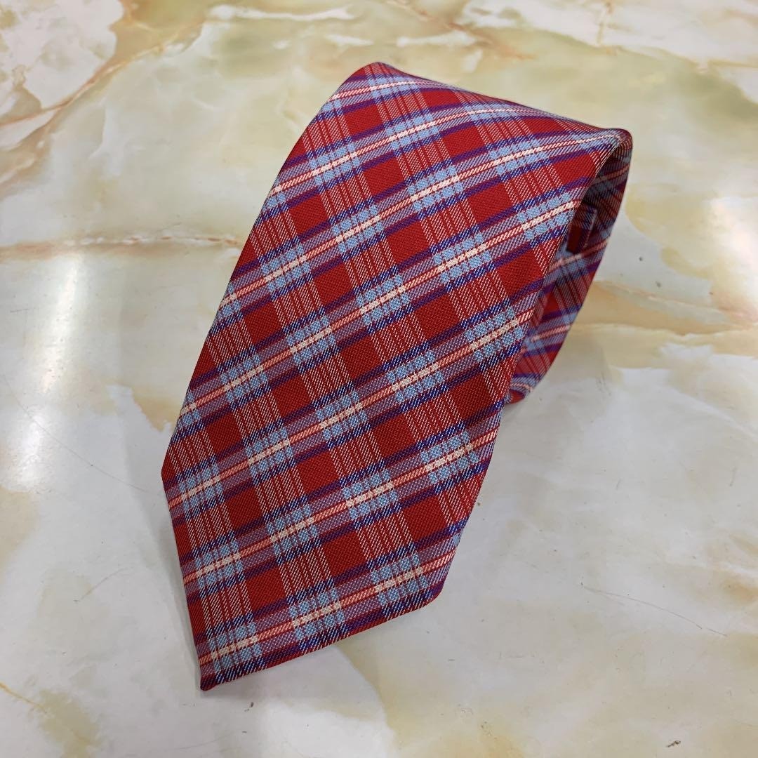 Drakes Check Red Light Blue Tie Necktie Fairfax-made Silk 100