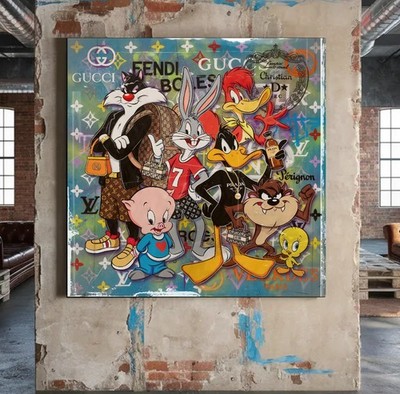 XXL LEINWAND BILD BIS 140x140x5 LOONEY-TUNES CARTOON COMIC ART COLLAGE GRAFFITI