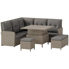Outsunny 6 PCs Rattan Garden Furniture Sectional Corner Sofa, Light Grey