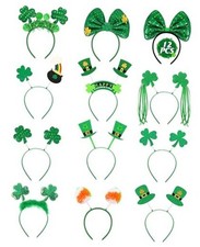 St Patricks Day Headbands, Glitter Green Shamrock Headband St. 12 Pcs