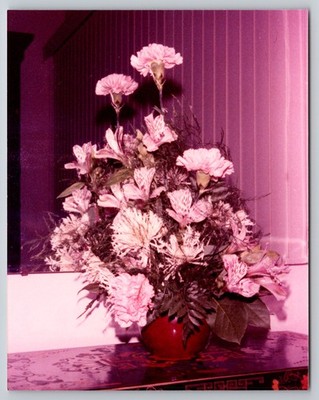 Vintage Photo Carnation Lily Bouquet in Red Vase Floral Still Life 1970s