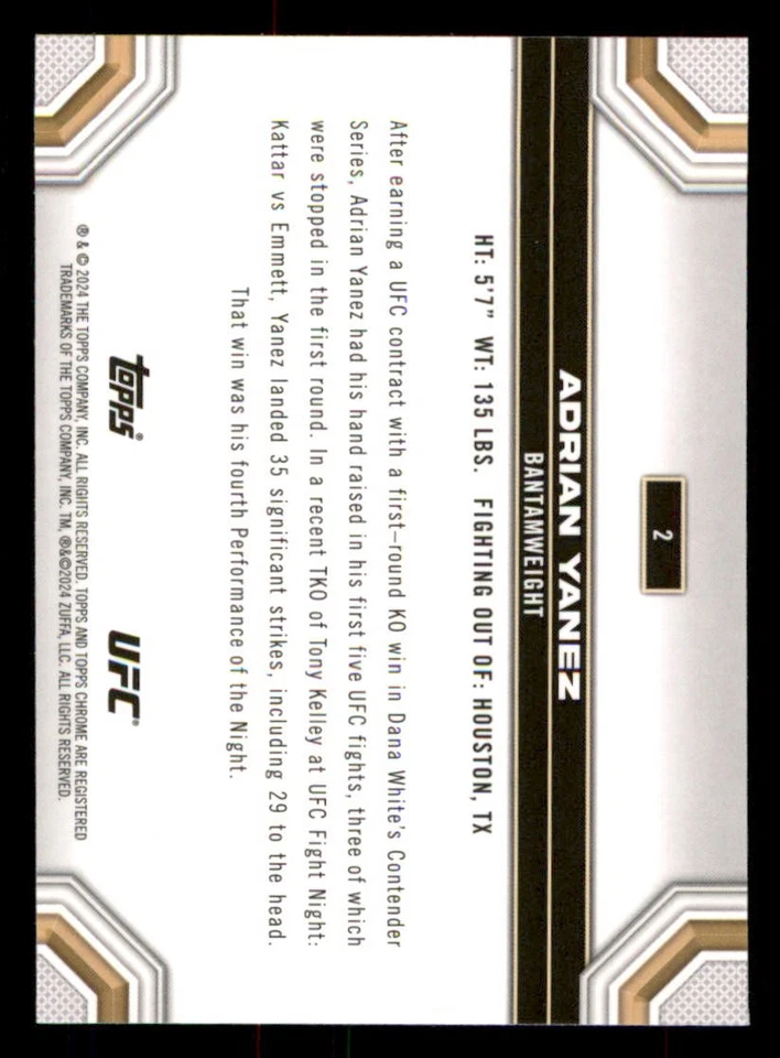2024 Topps Chrome UFC #2 Adrian Yanez - Image 2 of 2