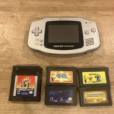 Silver Game Boy Advance Console With 5 Games - Tested Nintendo