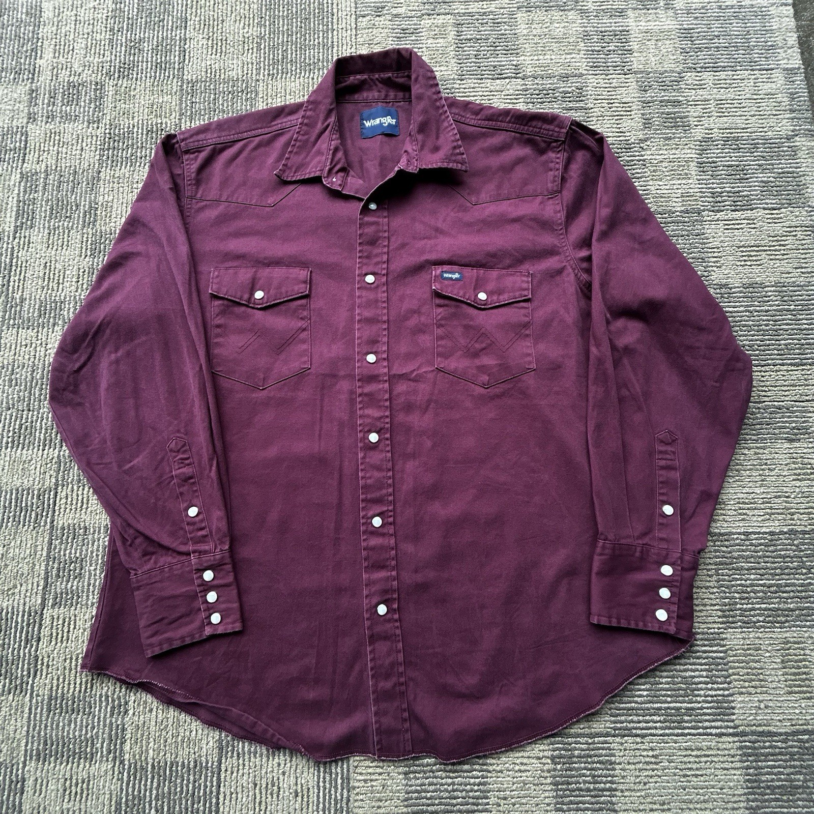 Vintage Wrangler Brushpopper Pearl Snap Western Shirt Maroon Mens XL