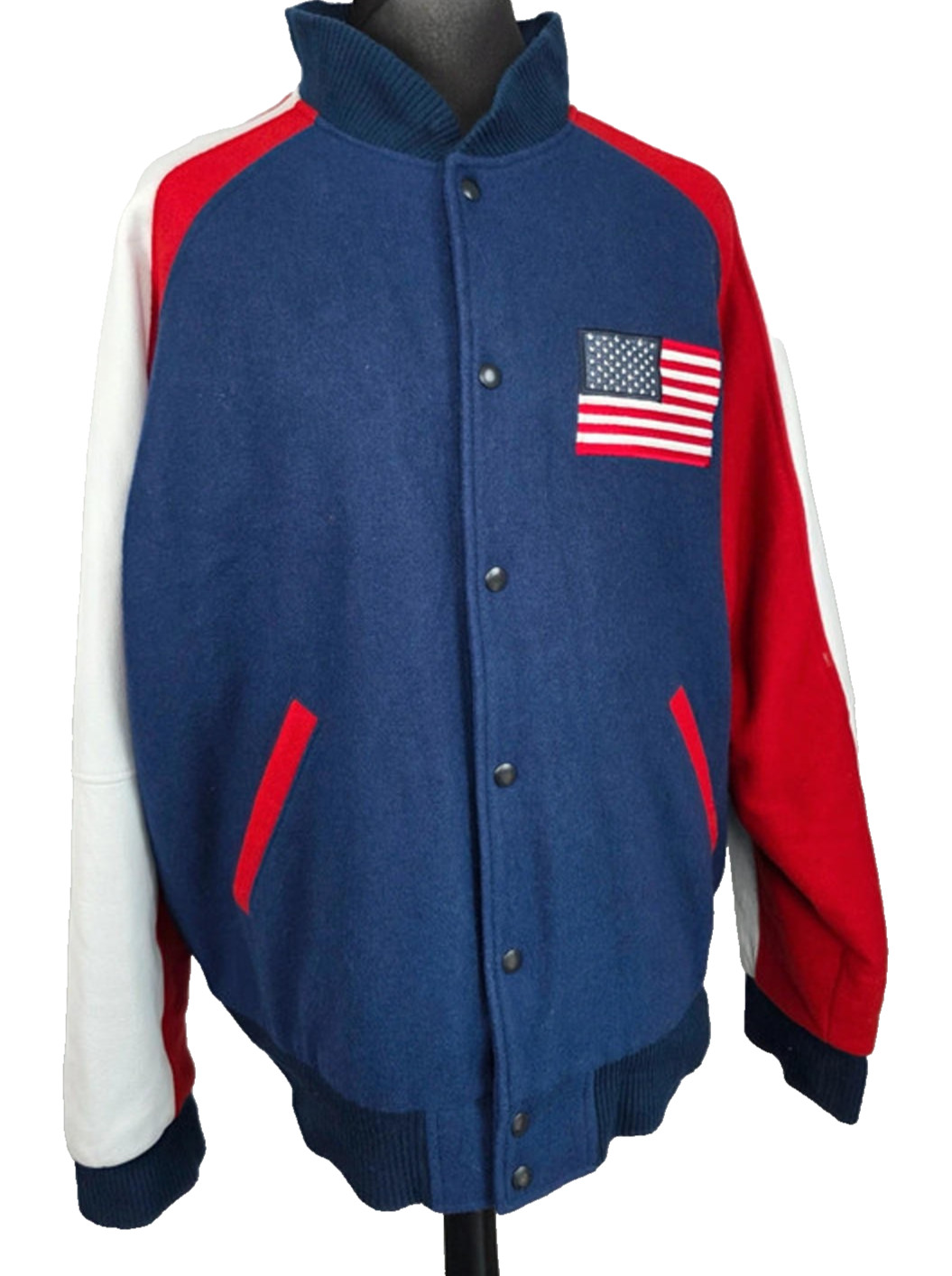 Vintage Lamasz Sport Varsity Jacket USA Flag Wool Leather XXL