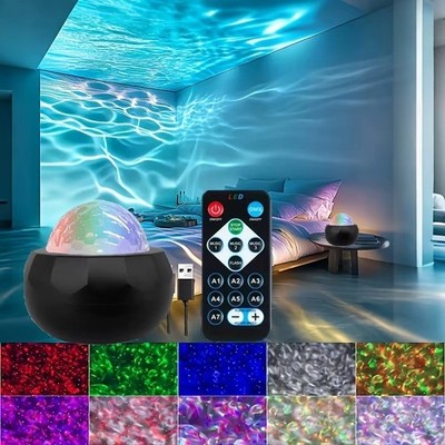 Galaxy Starry Sky Water Ripple Projector LED Night Light RGB 7 Modes Jacuzzi