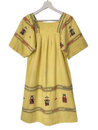Vintage 70s Isabel Perron Dress Handwoven Embroidered Cotton Guatemala Boho