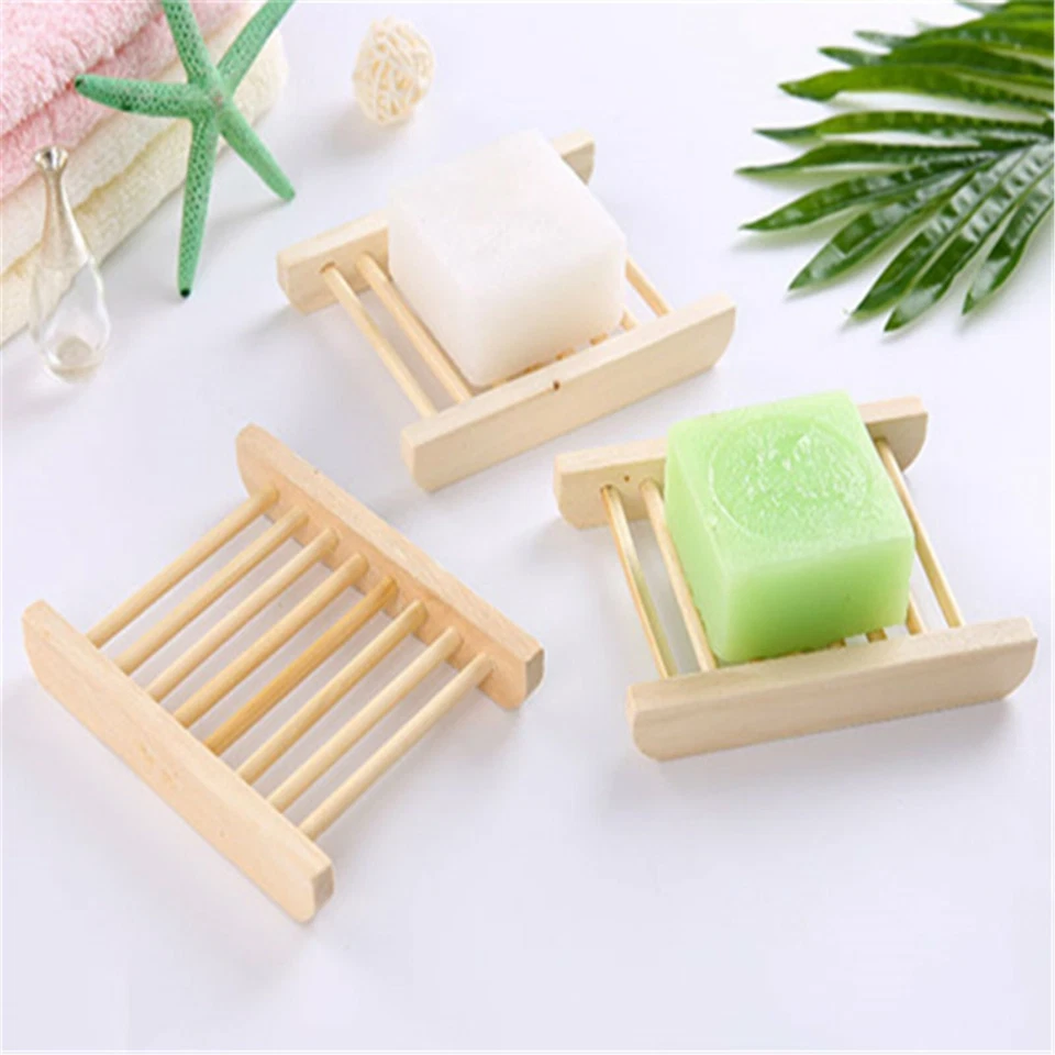 Natural Wooden Bamboo Soap Dish Tray Holder Storage Soap Rack Box Soap Dishes AU - image 4 of 4