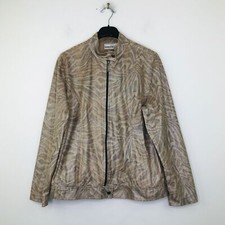 Chico's 2 Women's 12 Jacket Beige Metallic Zebra Print Faux Suede Bomber CO23